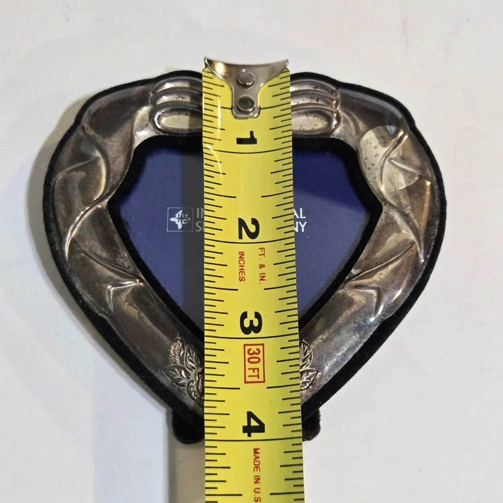 International Silver Plate Heart Picture Frame 4x4 Bow Rose Set 2 free standing